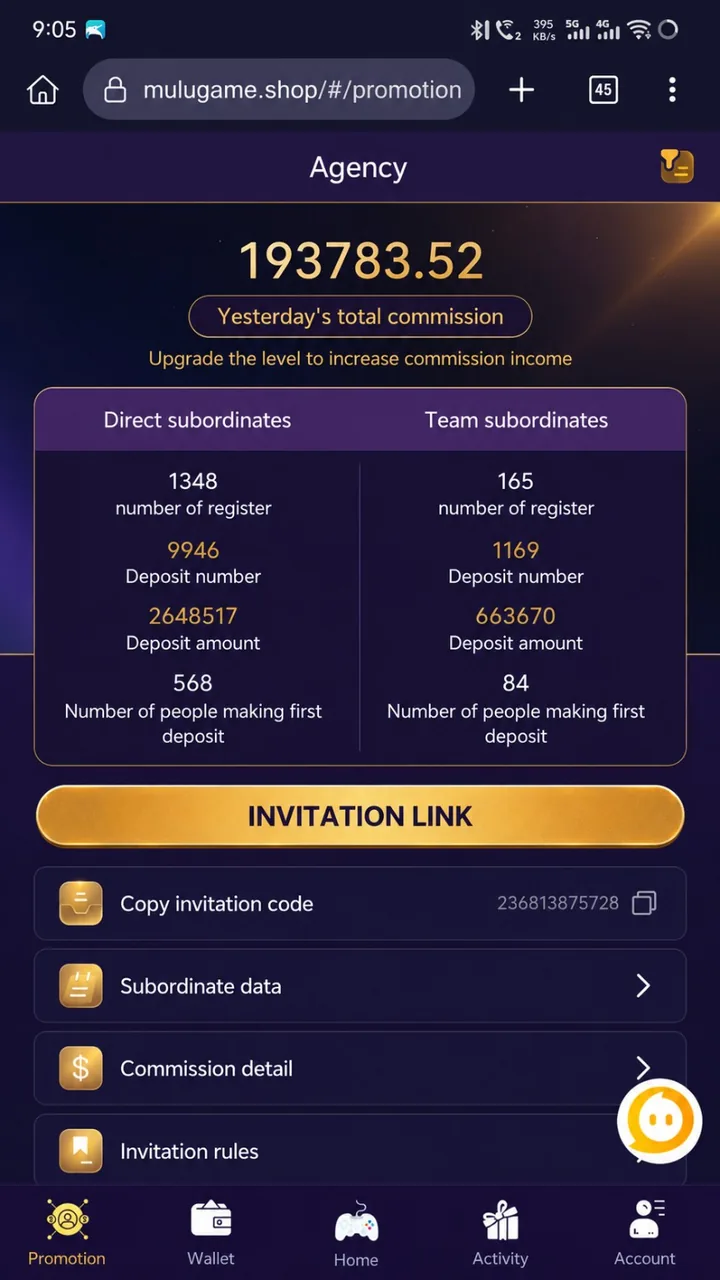 Agency dashboard showing team members and commission